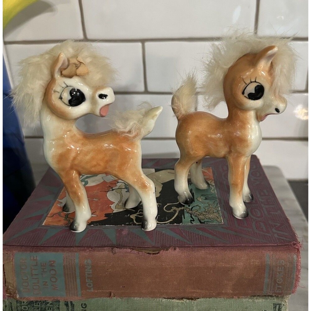 Vintage Rare UCAGCO Set Horses Figurines Pony Ponies Japan Ceramic Kitsch
